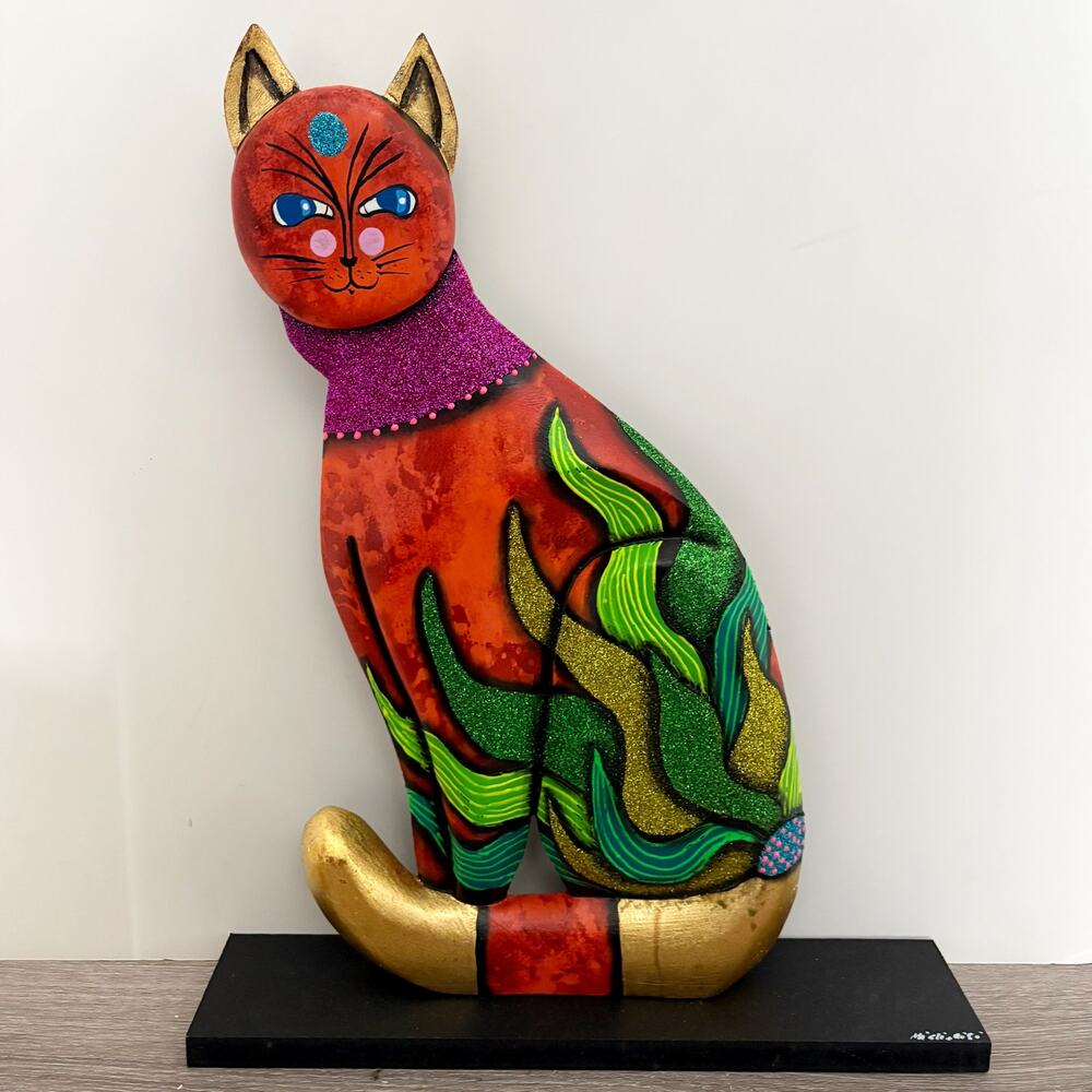 GATO ( Cat ) Hand Crafted Wooden Sculpture by Artist Ricardo Migliorisi VNTG HTF